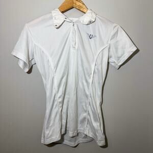 TuffRider White Equestrian Short Sleeve Show Shirt Snap Collar Medium